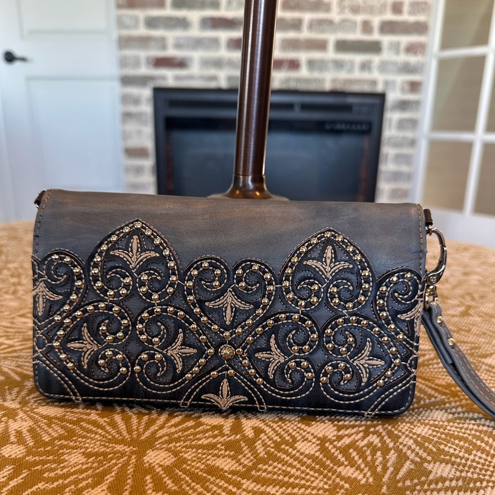 Montana West Blue and Silver Embellished Clutch
